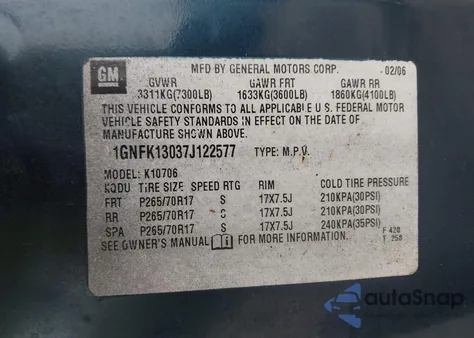 2007 Chevrolet Tahoe Lt from USA, damaged, VIN 1GNFK13037J122577
